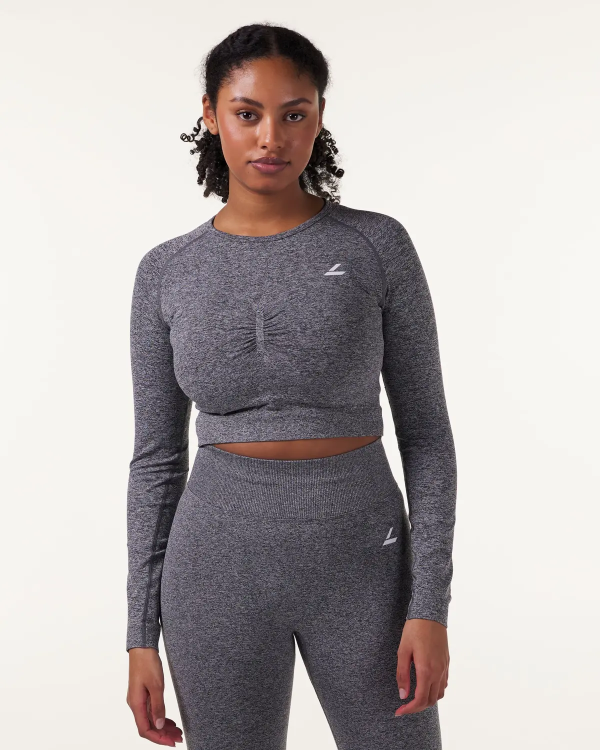 LEVITY Device Seamless Ruch Crop LS Dk Grey Marl