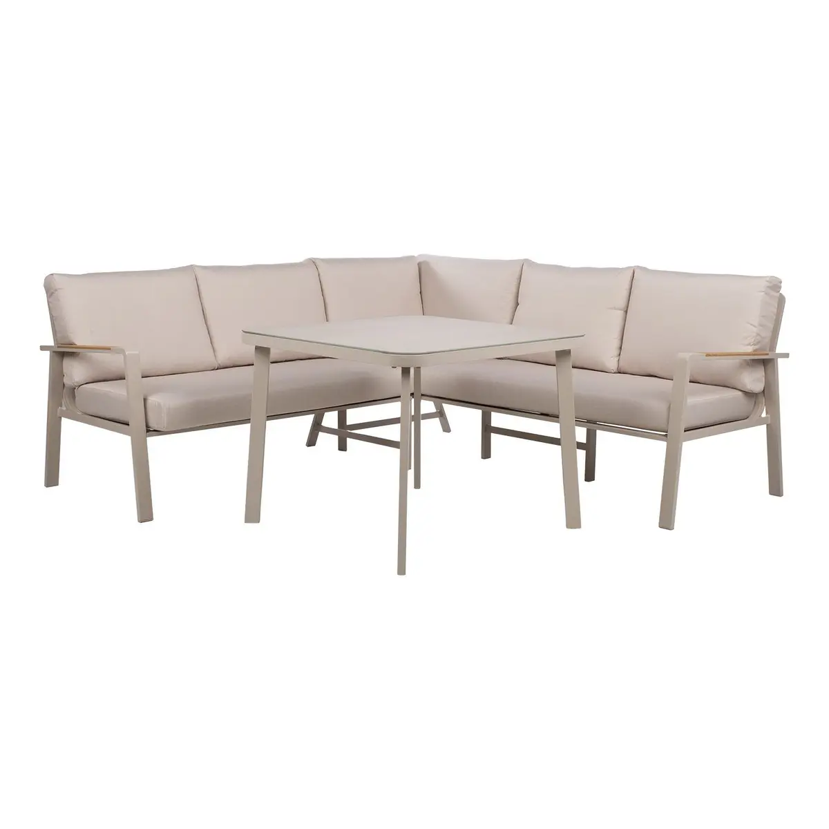 Hagemøbelsett HOME4YOU Upland bord og hjørnesofa beige