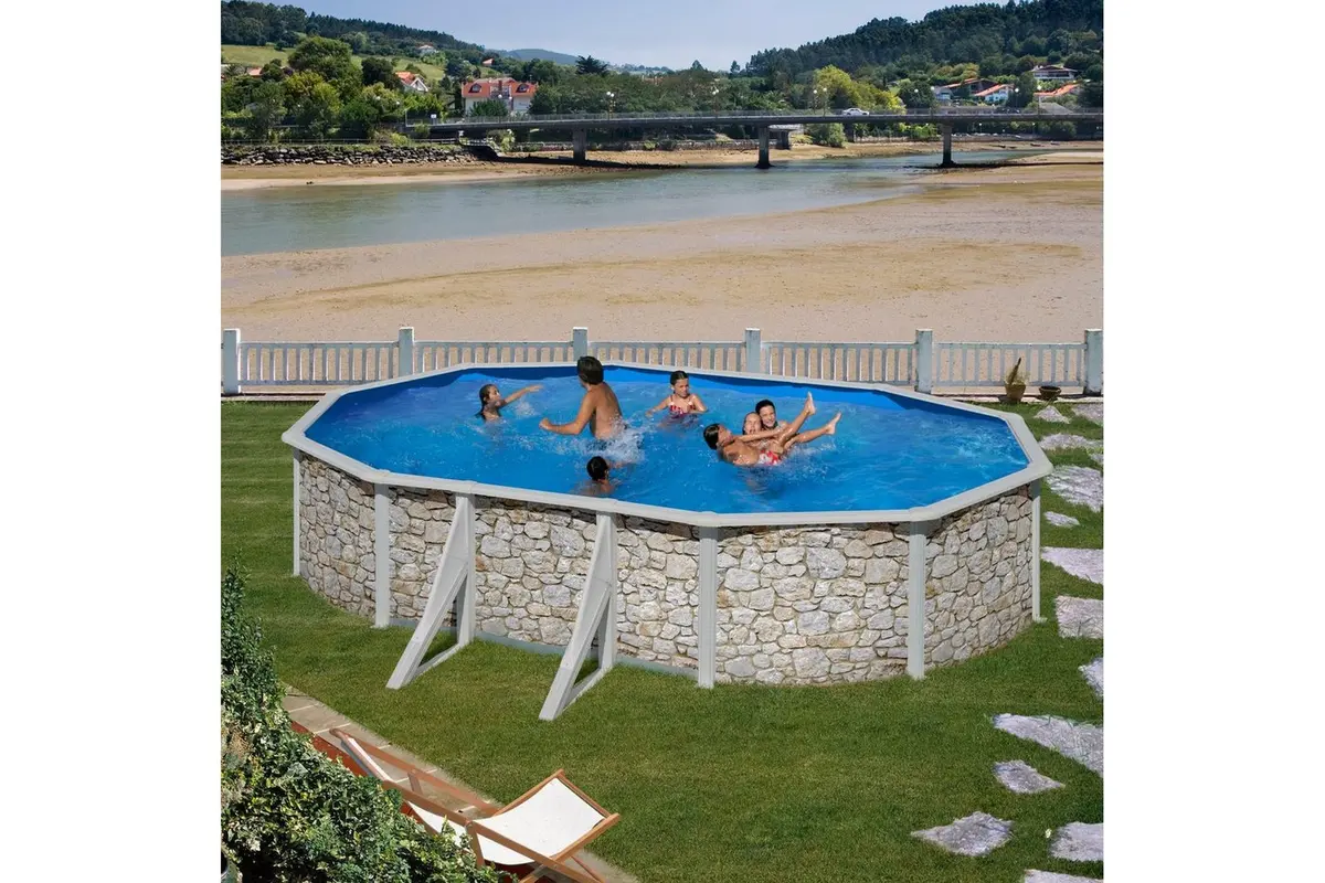 Bassengsett Planet Pool Classic Steinimitasjon Oval 5 x 3 x 1,2 m