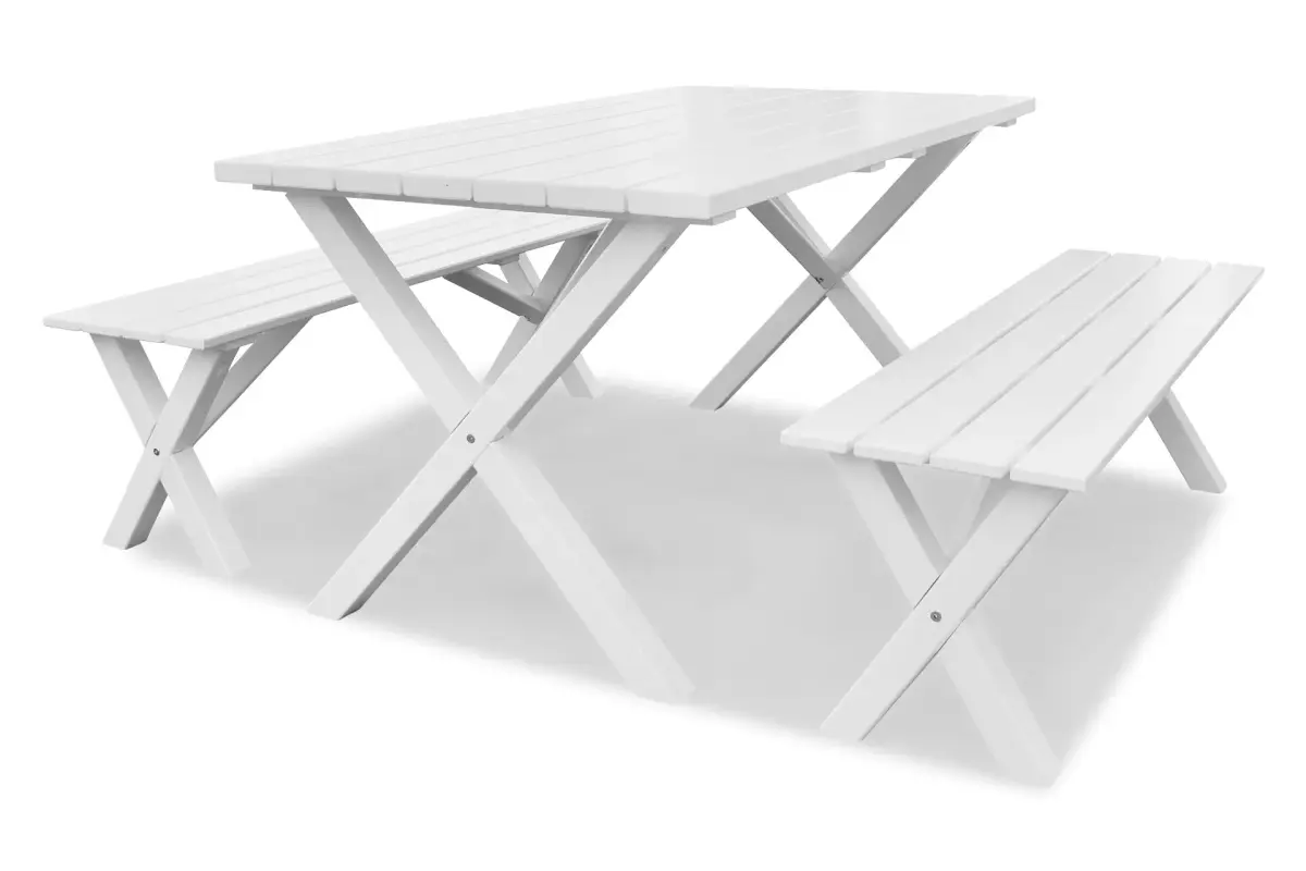 Spisegruppe Scottsdale 150 cm + 2 Benker 140 cm Hvit