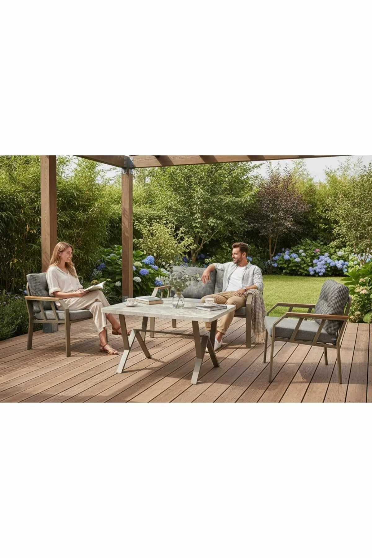 Garden Lounge Set Atelier Del Sofa Svart hvit gull