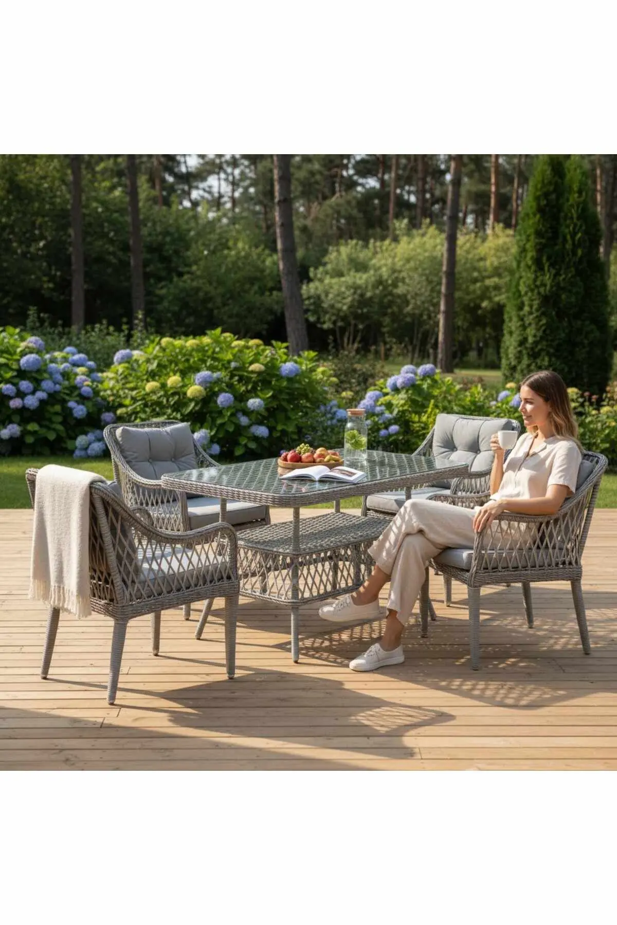 Hagebord- og stolesett Atelier Del Sofa Hisar 4+1 (52 x 78 x 56 cm) Grå 5 deler