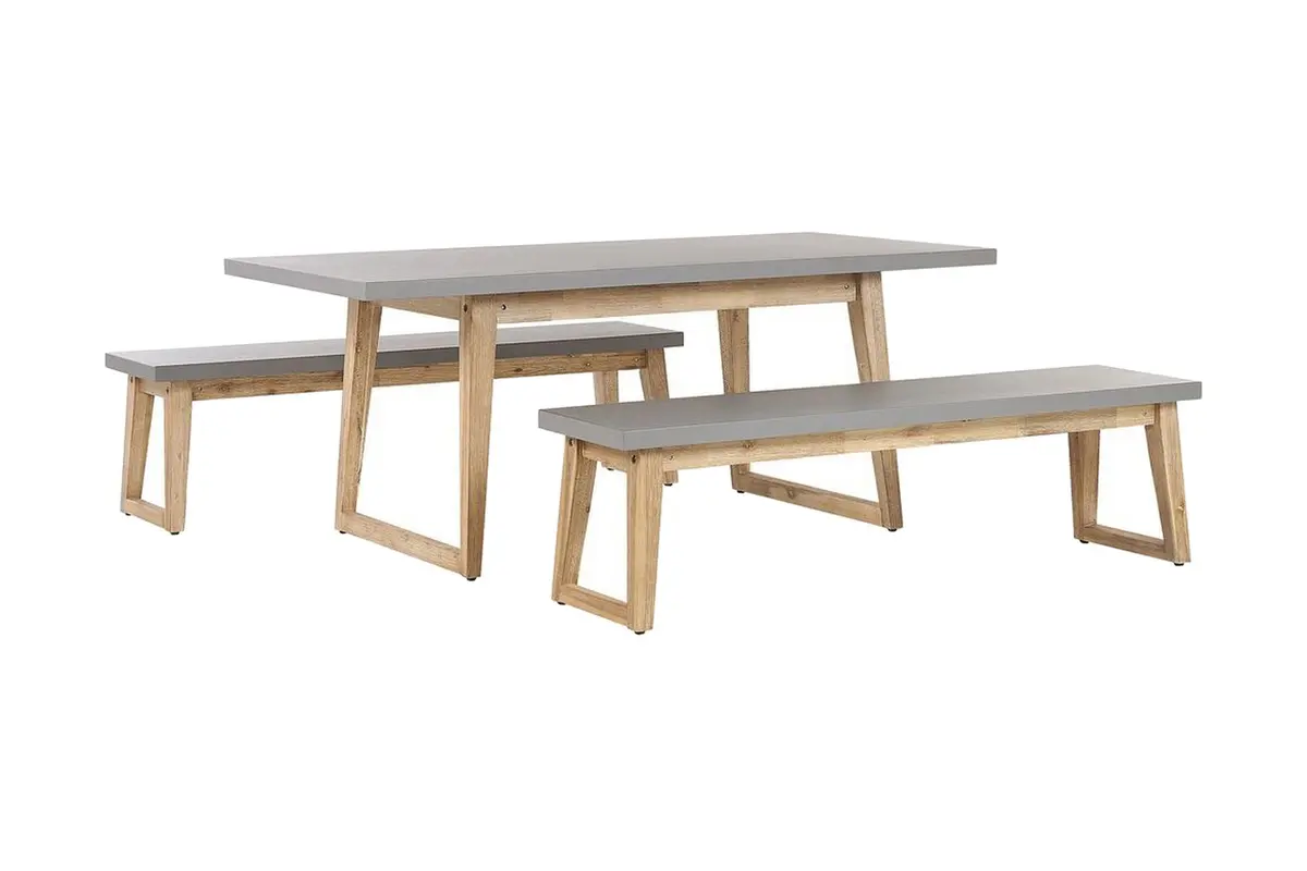 Hagemøbelsett av bord og 2 benker grå ORIA