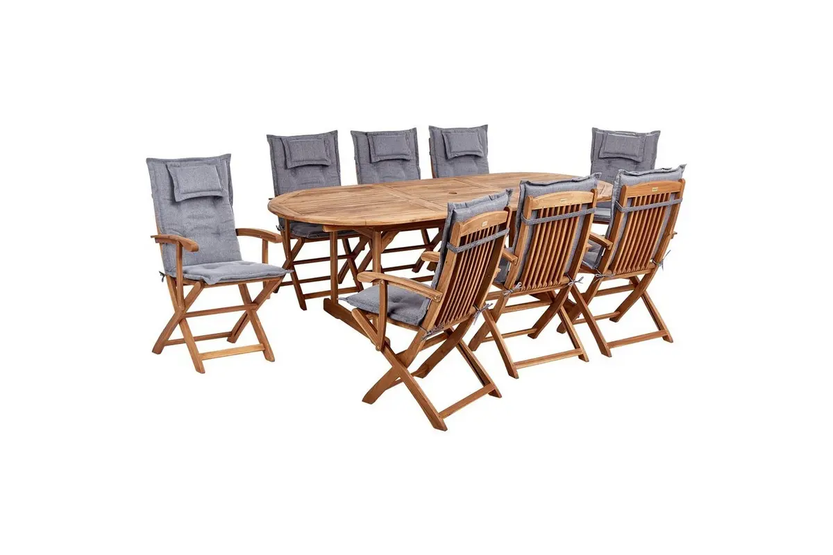 Matsalsset Beliani Maui II Flerfärgad/beige/blå/ljus trä, 8-Sits Light wood