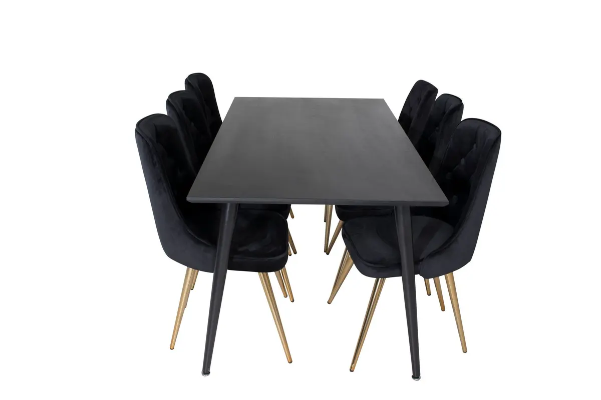 Dipp Spisegruppe 180 cm Rektangulær med 6 Velvet Stoler