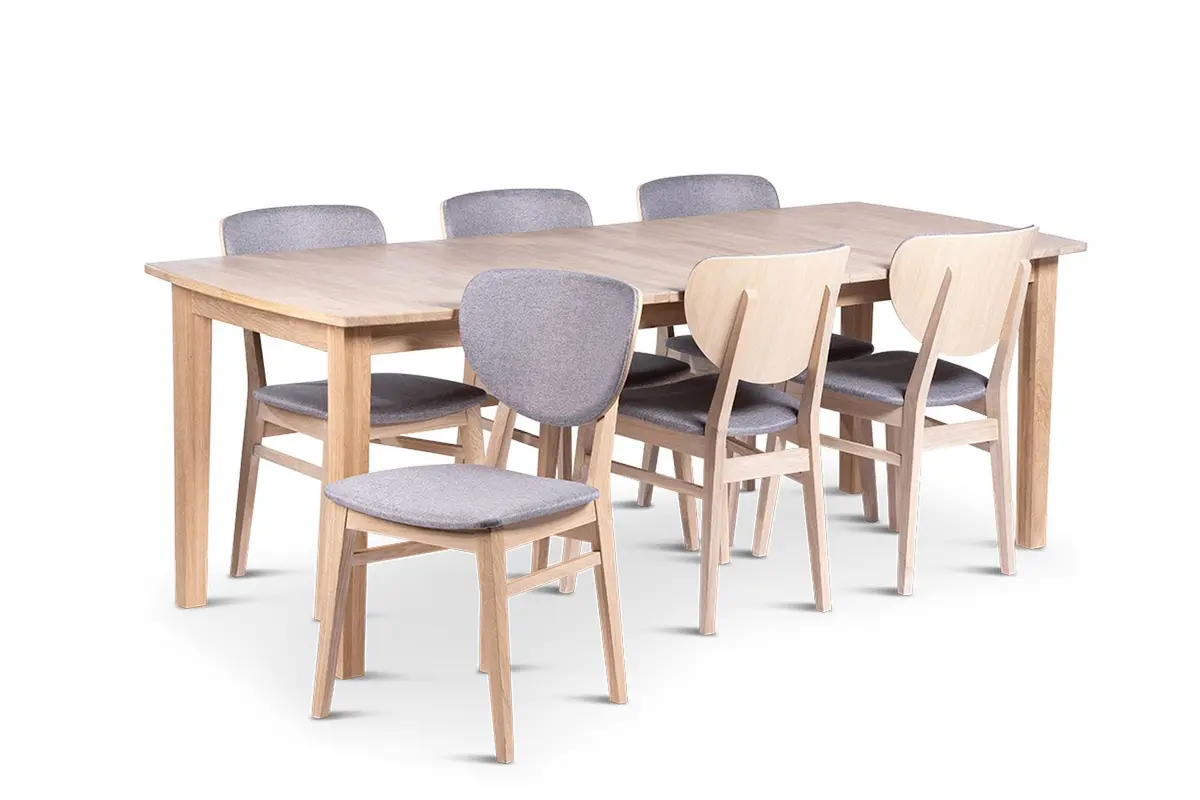 Kivik Uttrekkbar Spisegruppe 160-210 cm Oval med 6 Borgholm Stoler i heltre
