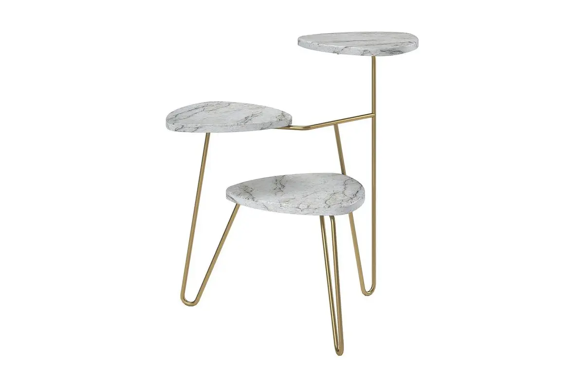 AtHena Sidebord 55 cm Marmorlook/Hvit/Messing