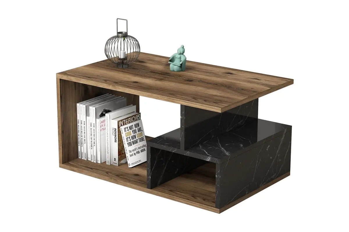 Garavelo salongbord 90 cm med oppbevaring, hyller, marmormønster