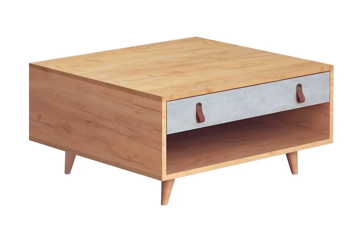 Mod Design Sofabord 80 cm med Oppbevaring Skuff + Hylle Lærb