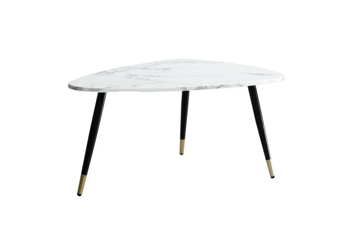 Sofabord Wohnling marmorstil 90 cm, trekantet moderne stil Marmor Hvit