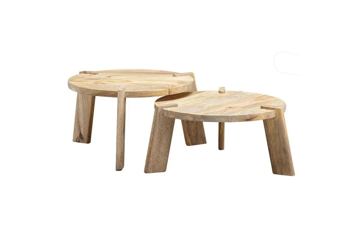 Sofabord Wohnling Sett med 2 Runde Massivt Tre med Massiv Ben Landlig Stil