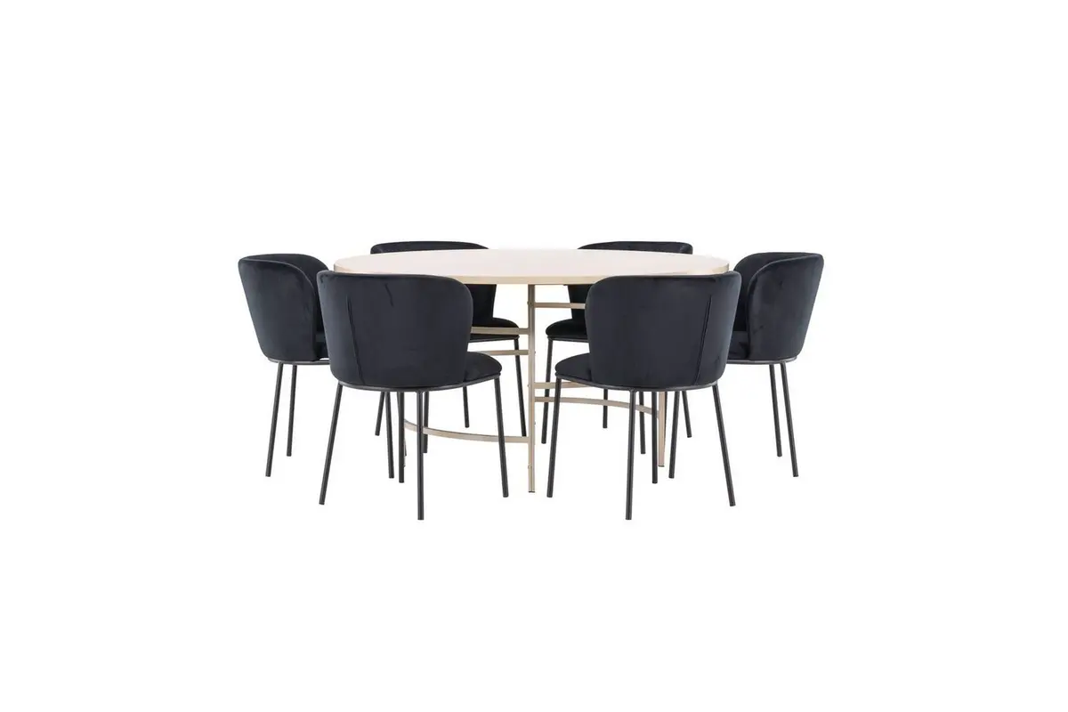 Spisegruppe Copenhagen Rund 140 cm Hvit/Beige med 6 Edina-stoler