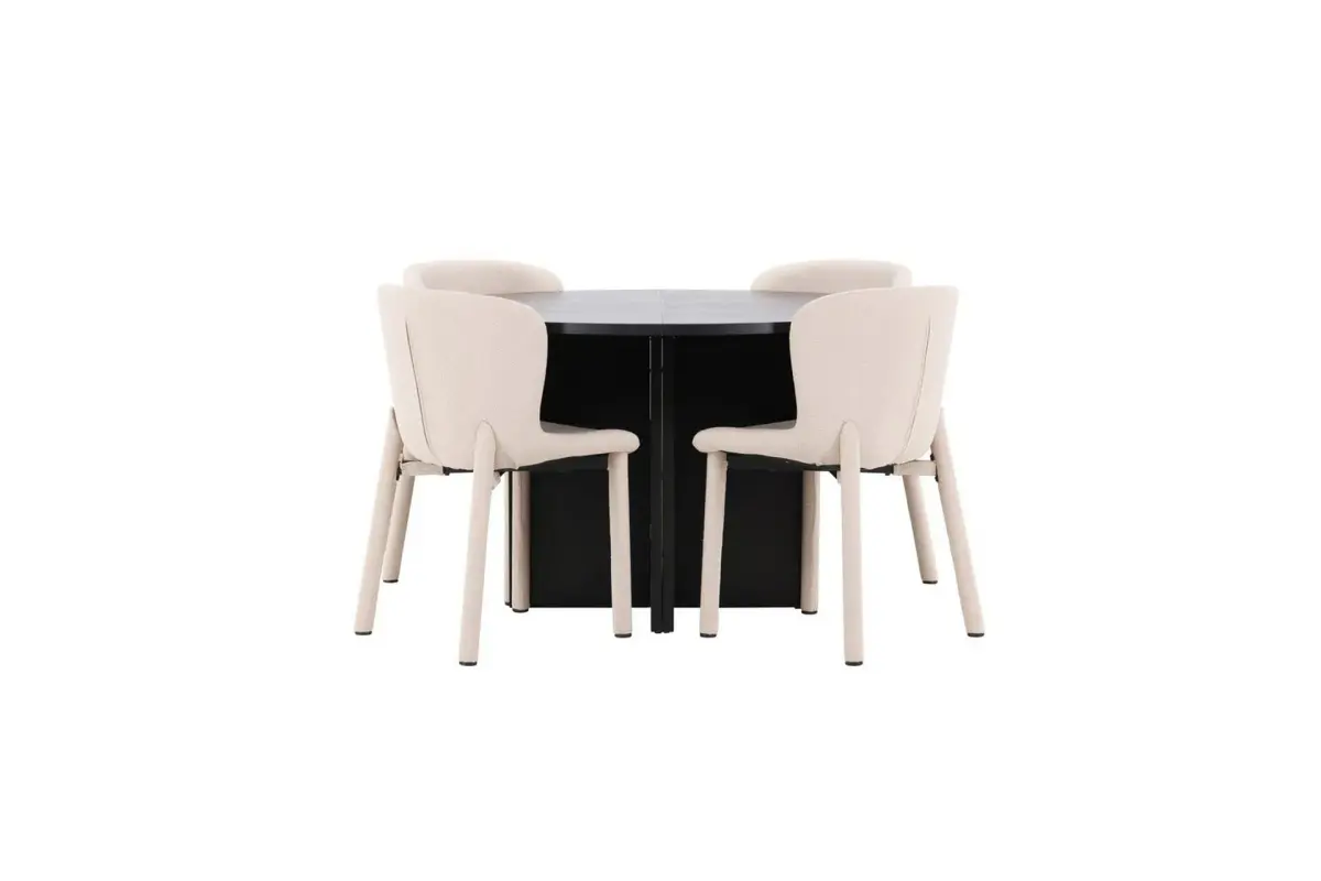 Spisegruppe Strada Rundt 120/170 cm Svart med Astoria Stoler 4 stk, Beige