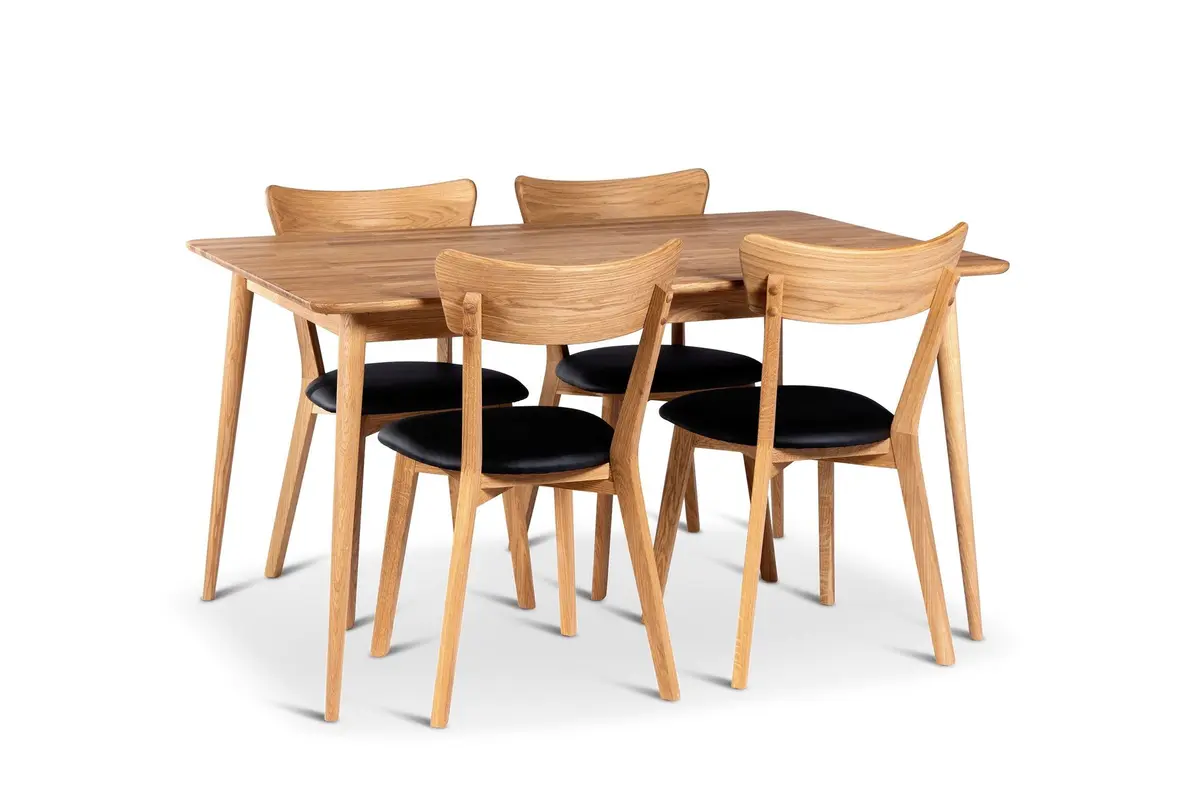 Spisegrupper Stenexpo Alborg Spisegruppe 140 cm med 4 Eksjö Stoler i massivt tre Lysebrun,Natur