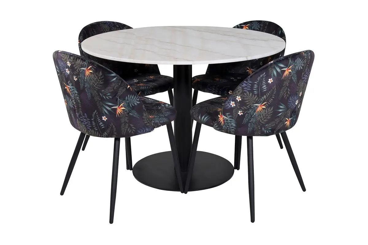 Admira Spisegruppe 106 cm Rundt Marmor inkl. 4 Sedavi Stoler