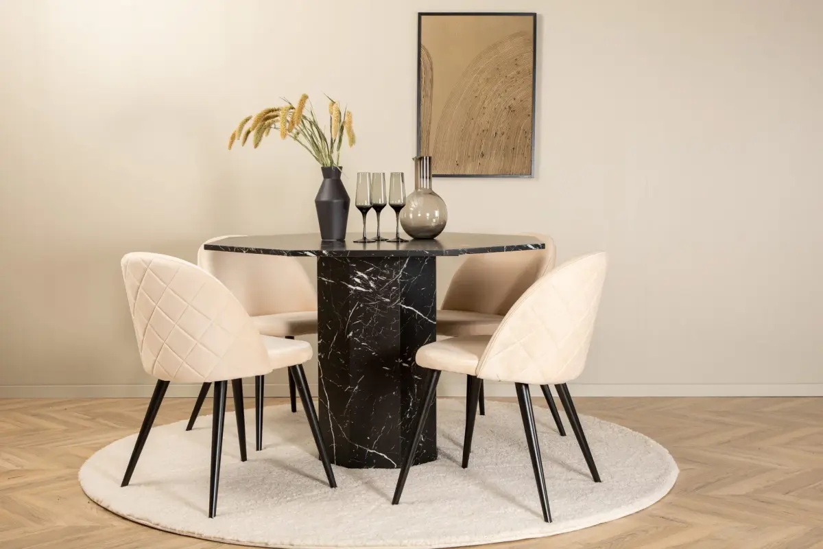 Marbs Rundt Spisebord med 4stk Velvet Spisestol