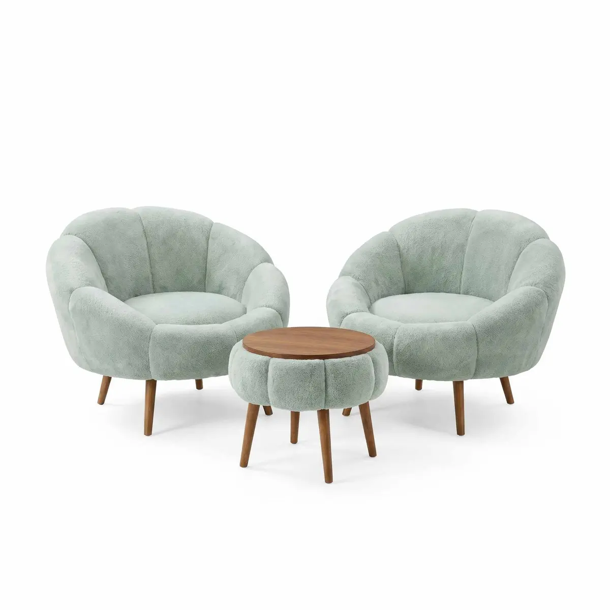 Ørelappstol- og salongbordsett (3 deler) Atelier Del Sofa Lida Wellsoft (75 x 100 x 42 cm) Grønn