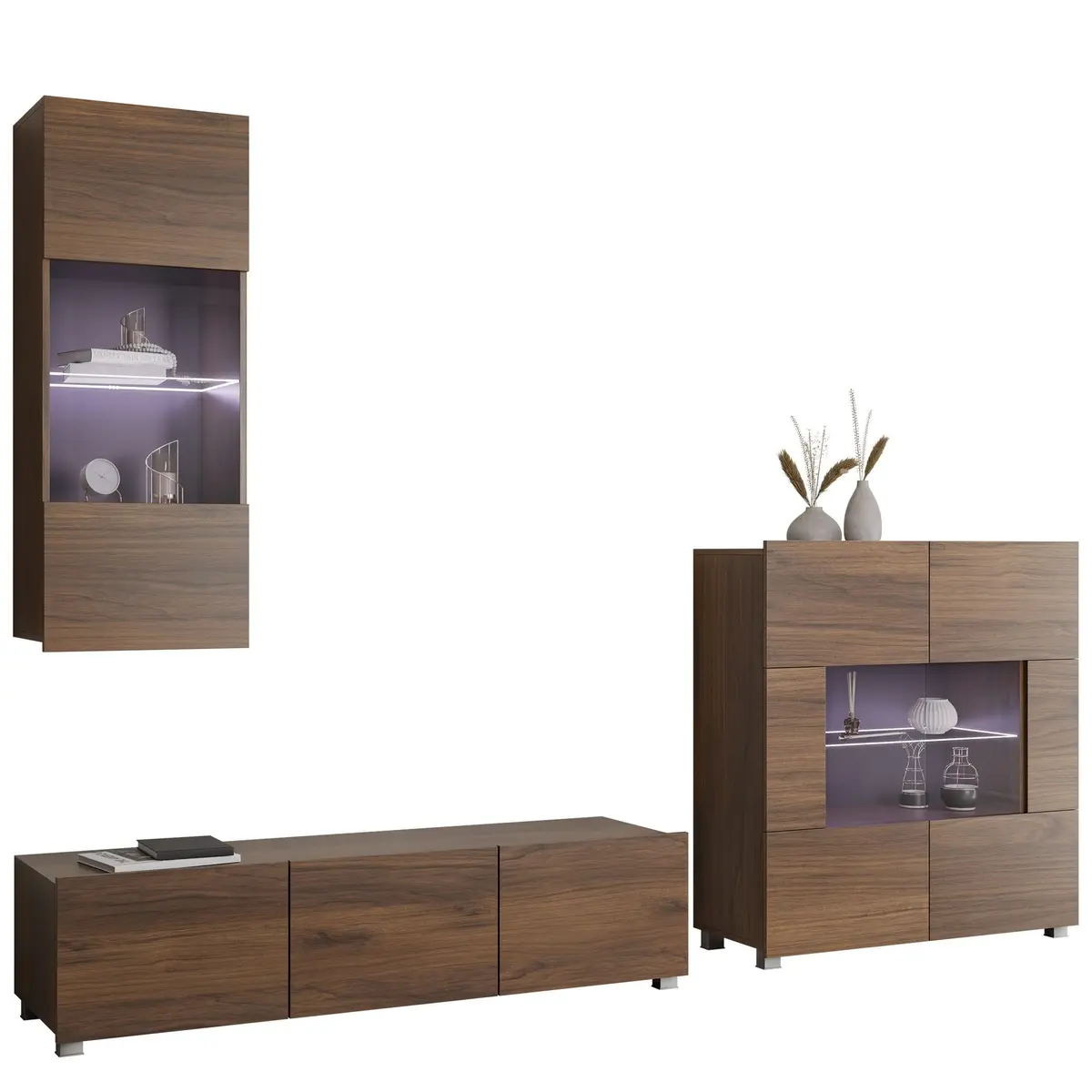 Tessan TV-veggseksjon med LED-belysning