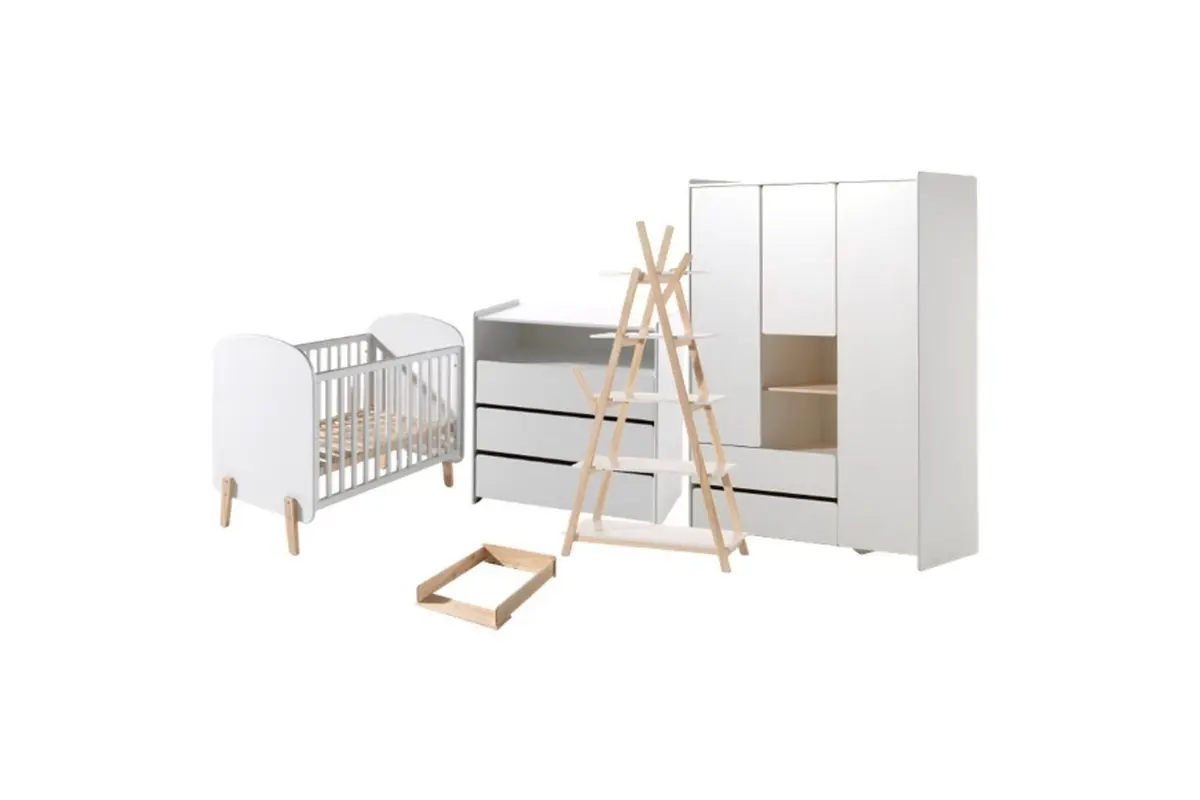 Baby Bed med kommode, stellebord, garderobe, bokhylle Kiddy 3 dører