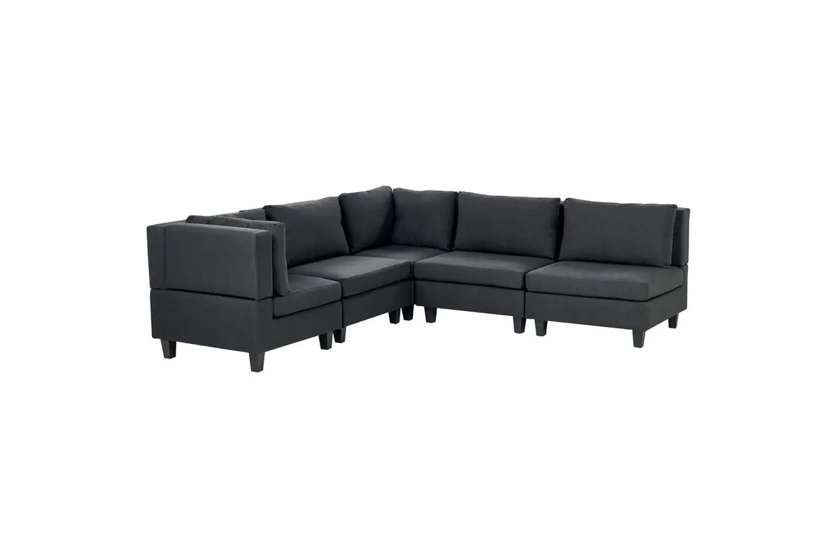 5-sits Hörnsoffa Beliani Unstad Beige/svart, Högervänd, Polyester NO_BRAND Black