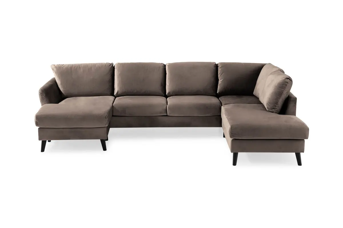 Trend 4-seters Høyrevendt U-formet Sofa med Divan og Sjeselong i Fløyel