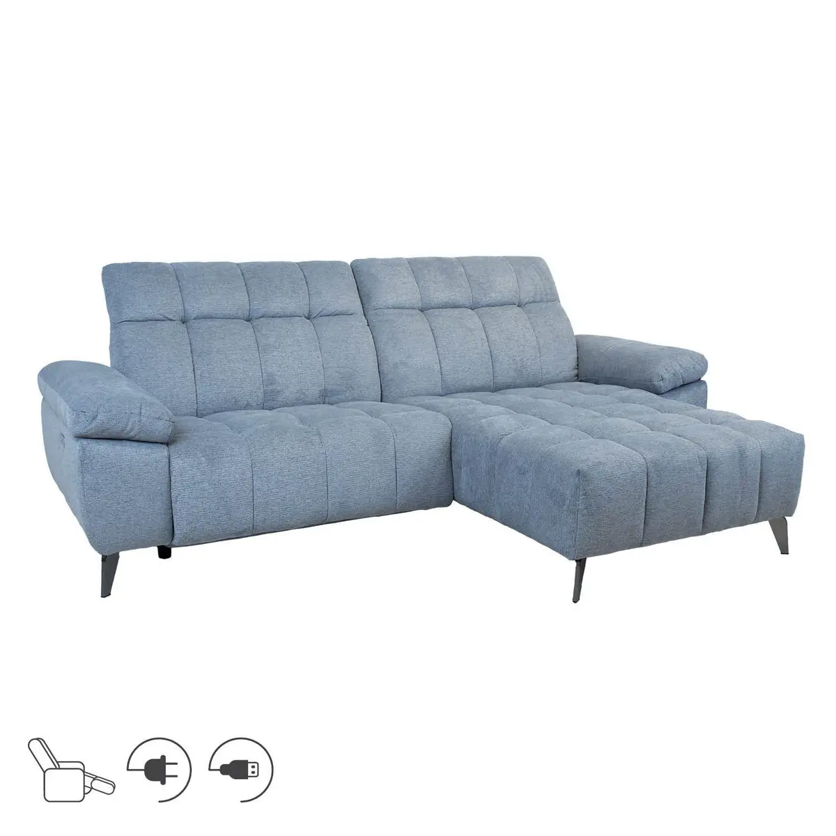 Hjørnesofa HOME4YOU Luzern elektrisk recliner Blågrå Høyre hjørne