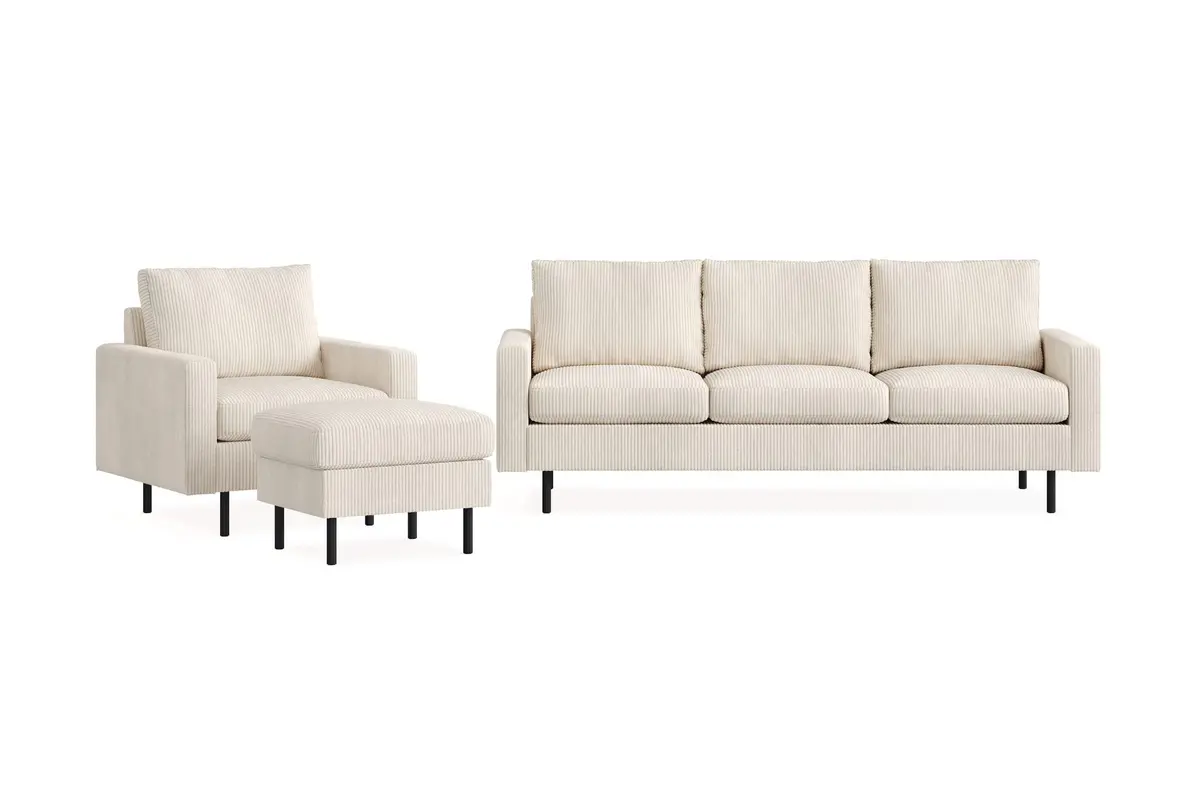 Peppe Sofagruppe 3-seters Sofa + Lenestol + Fotskammel i Manchester