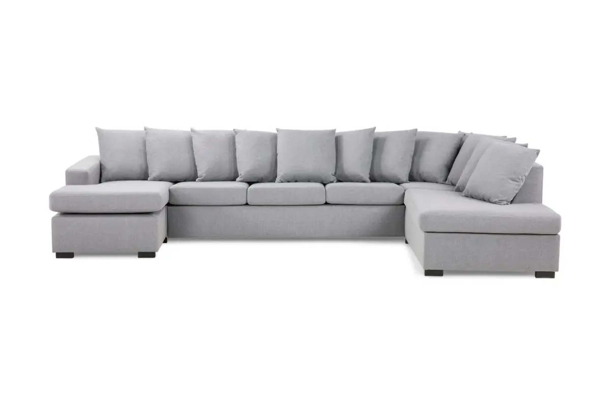 Crazy 5-seters Høyrevendt U-formet X-Large Sofa med Divan og Sjeselong i Stoff inkl. Pynteputer