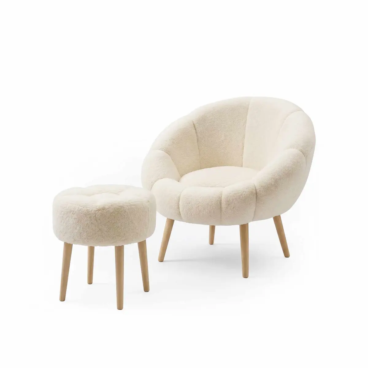 Ørelappstol- og puffesett (2 deler) Atelier Del Sofa Lida (75 x 100 x 42 cm) Krem