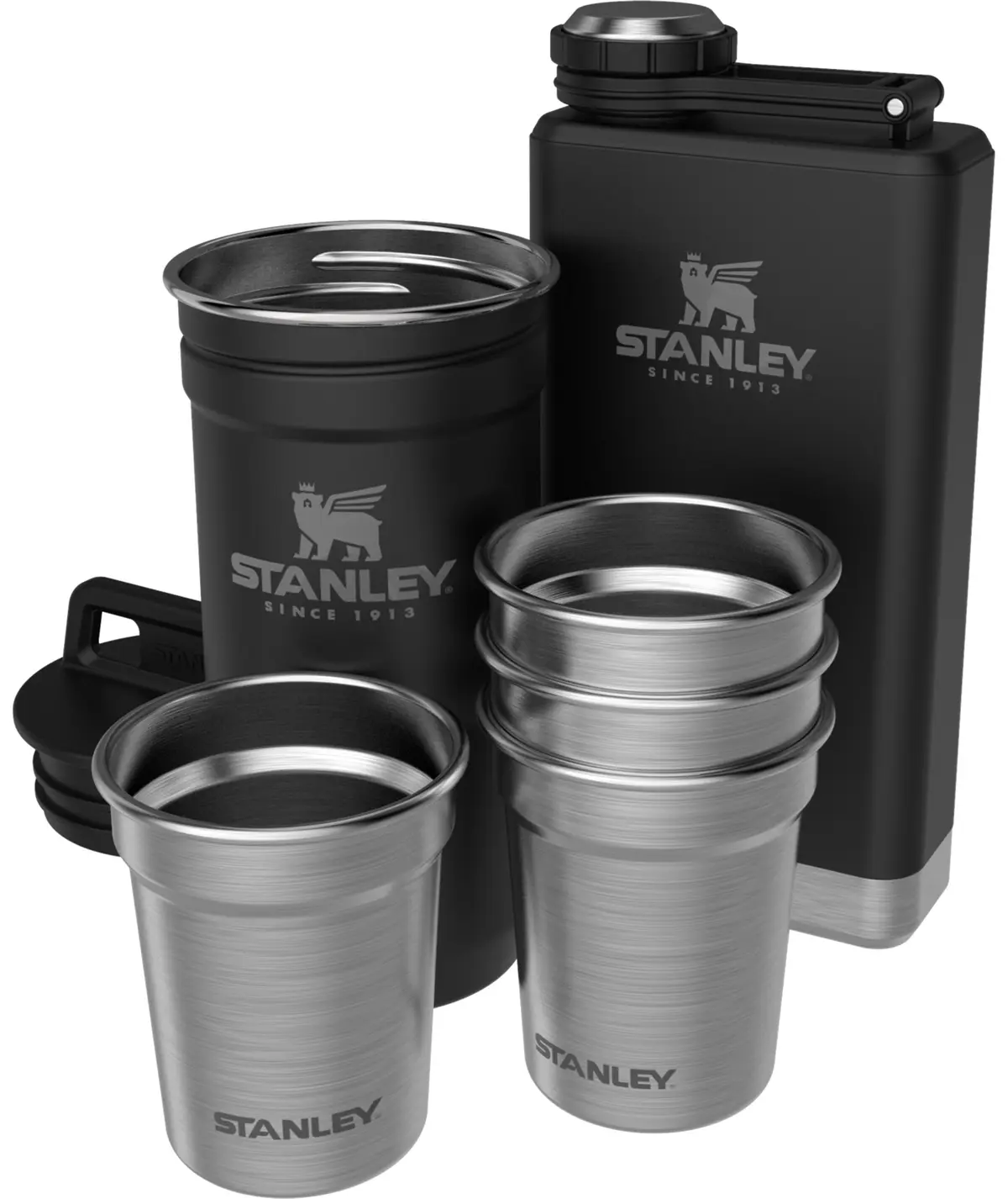 Gavesett lommelerke & 4 snapsglass Stanley