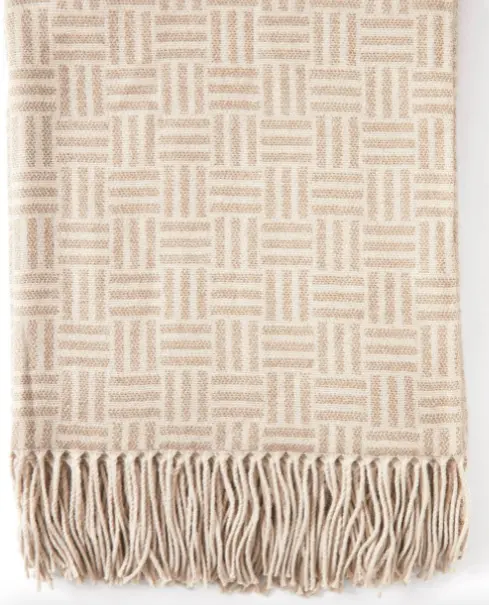 Lenox Jacquard-vevd pledd, lys beige fra Vinga of Sweden