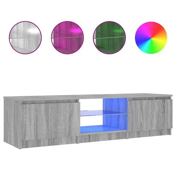 vidaXL TV-benk med LED-lys grå eik 140x40x36 cm