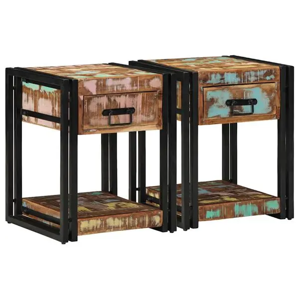 vidaXL Nattbordskap med skuff 2 pcs Flerfarget 40 x 40 x 50 cm