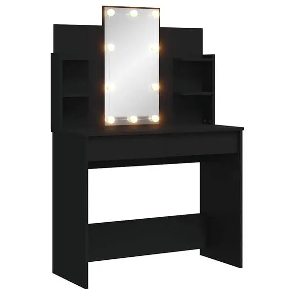 vidaXL Sminkebord med LED svart 96x40x142 cm