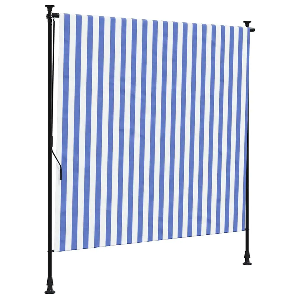 vidaXL Utendørs rullegardin blå og hvit 200x270 cm stoff og stål