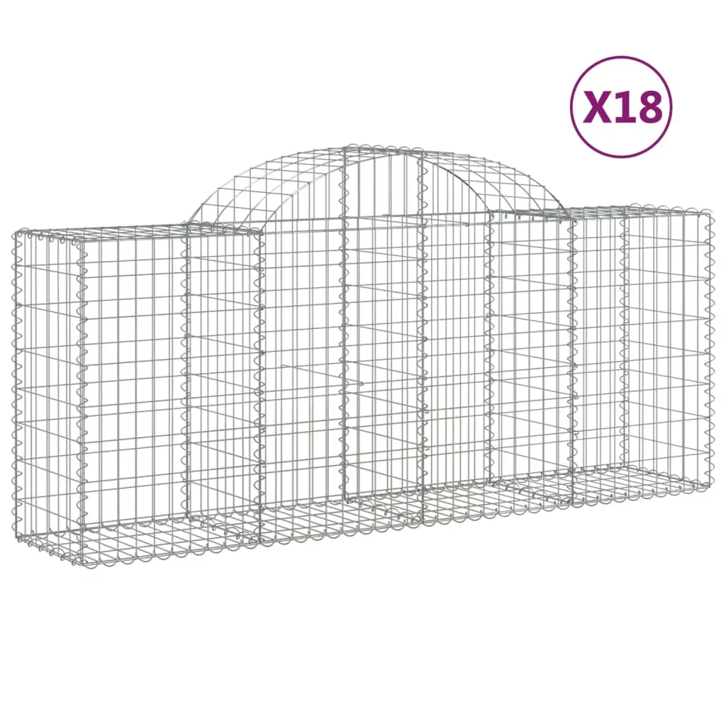 vidaXL Gabionkurver buede 18 stk 200x50x80/100 cm galvanisert jern