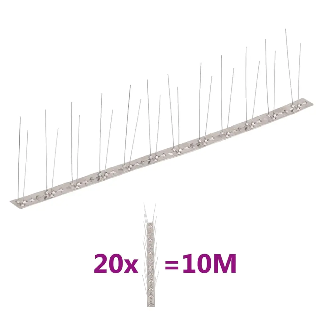 vidaXL Fuglepigger 2 rader 20 stk rustfritt stål 10 m