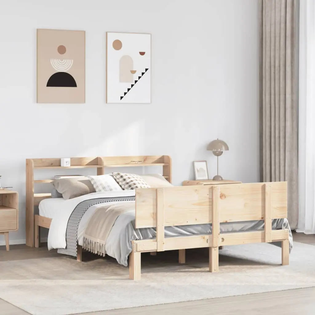 vidaXL Sengeramme med hodegavl 135x190 cm heltre furu