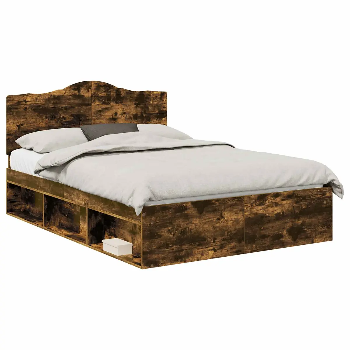 vidaXL Sengestamme med hodegjerde Røkt eik 140 x 190 cm Massiv furu