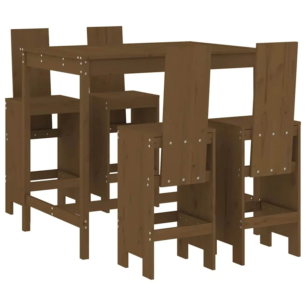 vidaXL Hagebarsett 5 deler honningbrun heltre furu