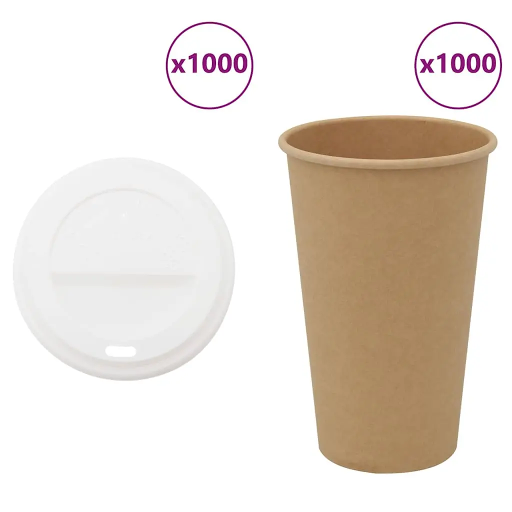 vidaXL Papir kaffekopper med lokk 1000 stk 16oz 400 ml