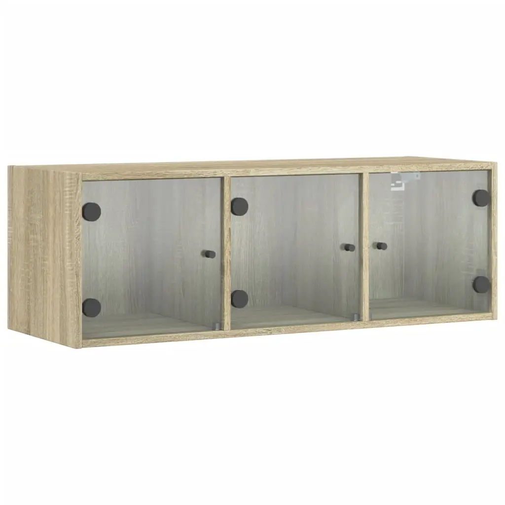 vidaXL Sideskap med glassdører sonoma eik 102x37x35 cm