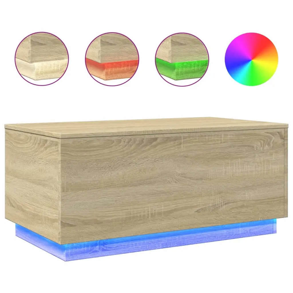 vidaXL Salongbord med LED-lys sonoma eik 90x50x40 cm