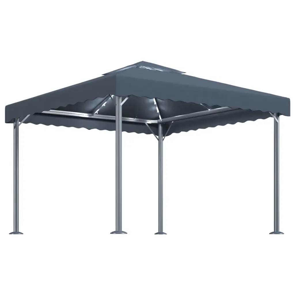 vidaXL Paviljong med LED-strenglys 300x300 cm antrasitt aluminium