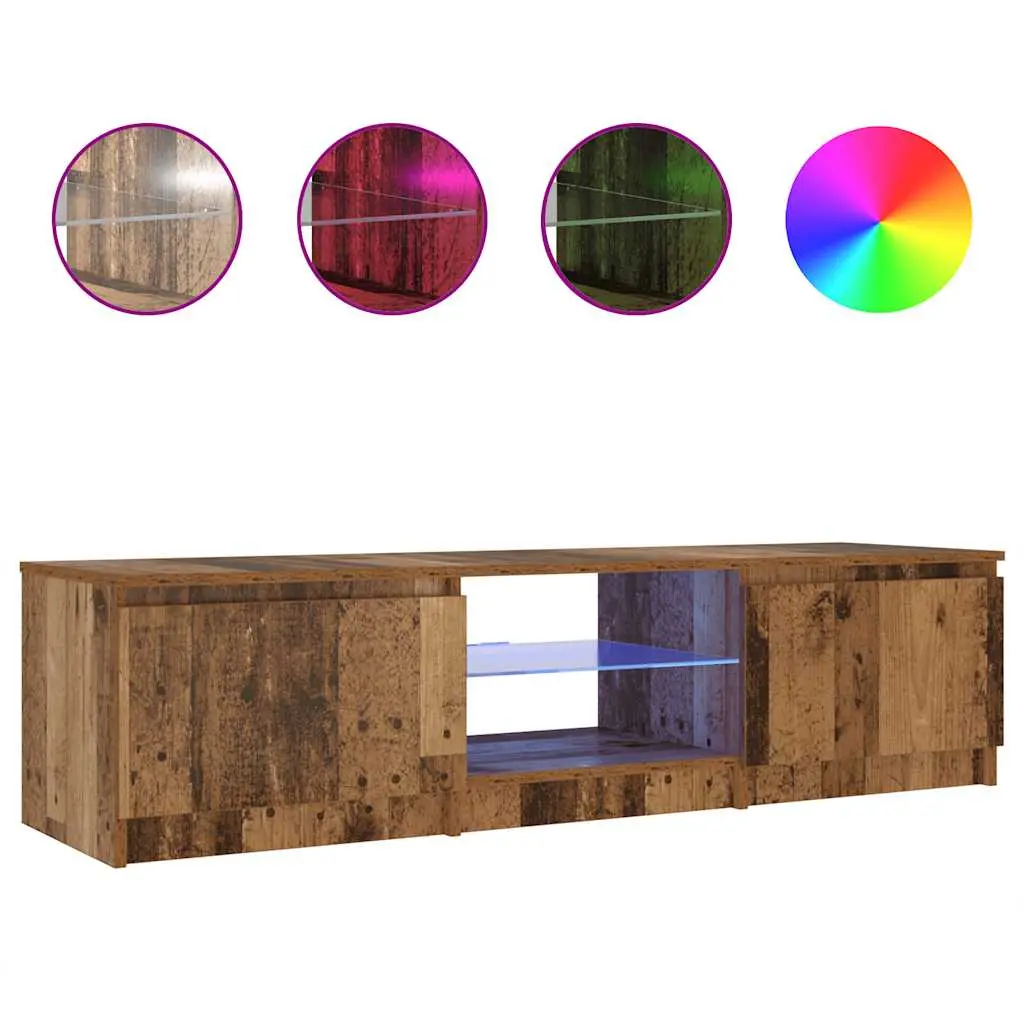 vidaXL TV-benk med LED-lys gammelt tre 140x40x36 cm konstruert tre