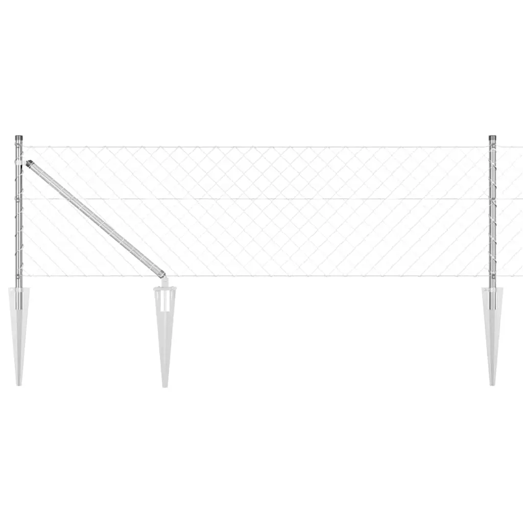 vidaXL Kjedefence med topper 25 x 0,4 m Galvanisert stål Sølv Mesh