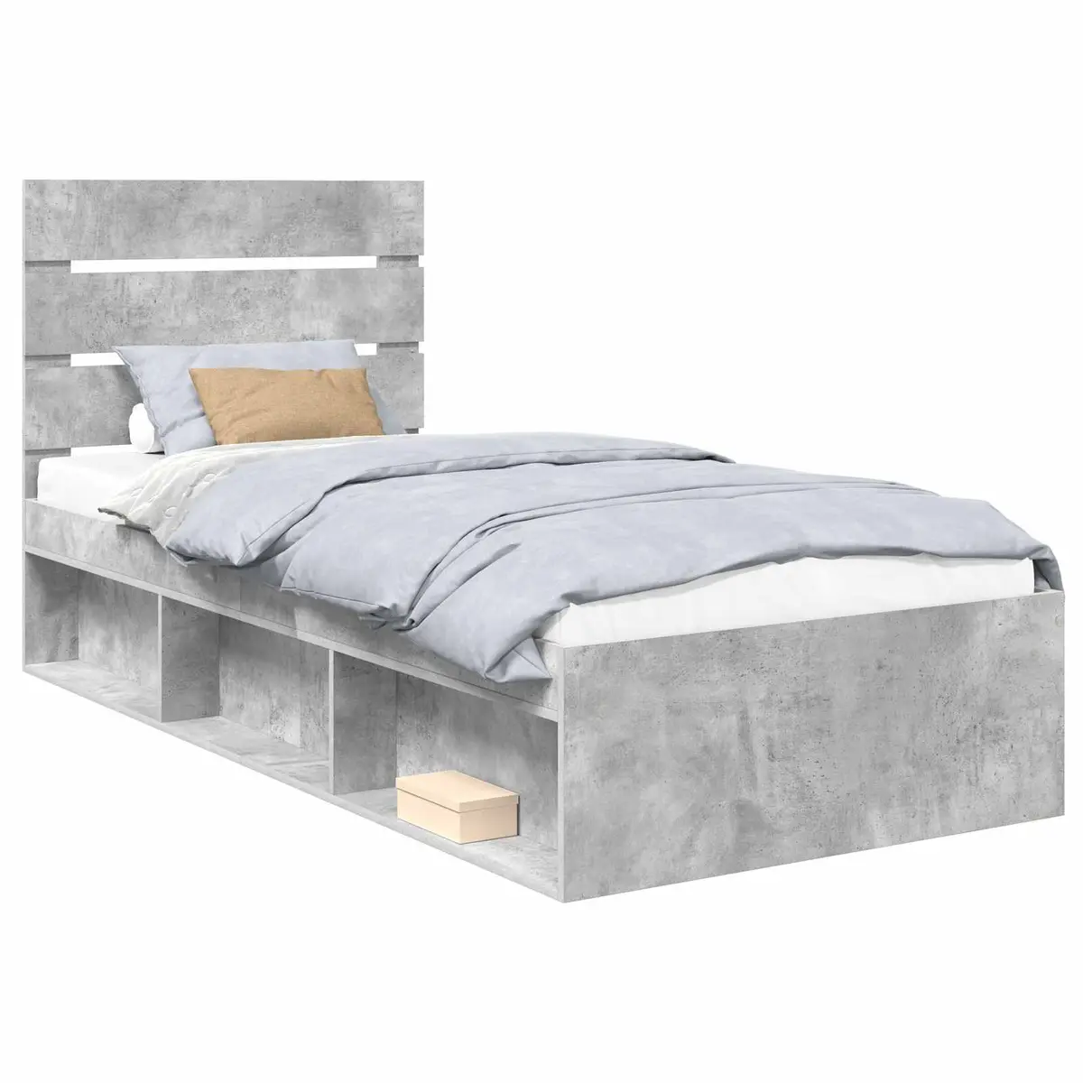 vidaXL Sengestamme med hodegjerde Betonggrå 90 x 190 cm Massiv furu