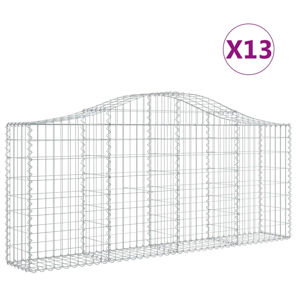 vidaXL Gabionkurver buede 13 stk 200x30x80/100 cm galvanisert jern