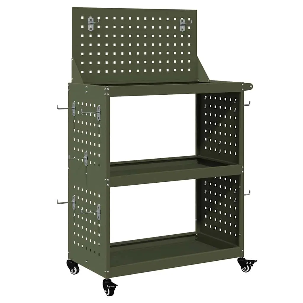 vidaXL Verktøytrolley Olivengrønn 65 x 35 x 111 cm Kaldvalsestål