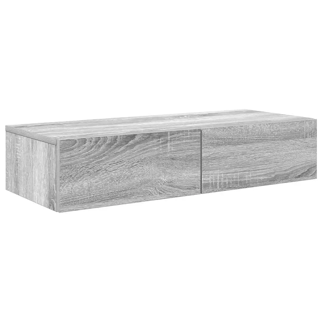 vidaXL Vegghylle med skuffer grå sonoma 80x33x17 cm konstruert tre